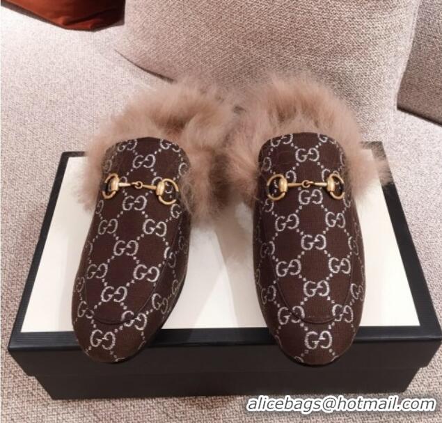 Sumptuous Gucci Princetown GG Silver Lamé Wool Slipper 00952 Brown 2020