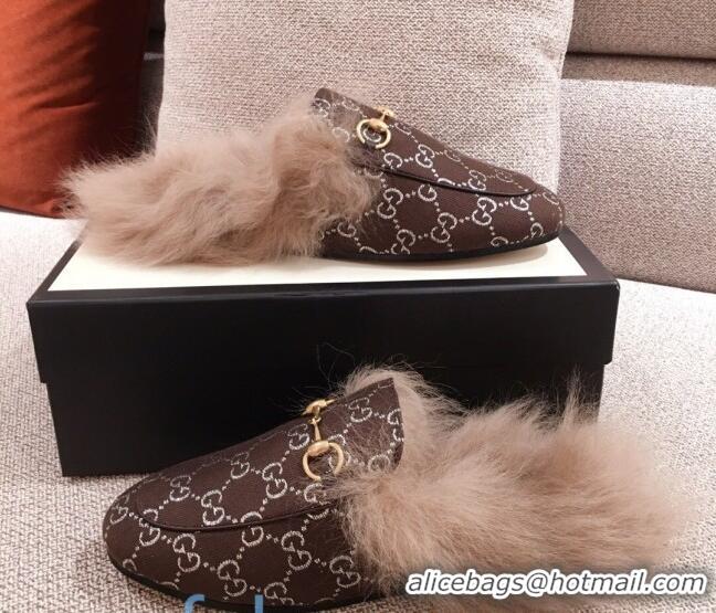 Sumptuous Gucci Princetown GG Silver Lamé Wool Slipper 00952 Brown 2020