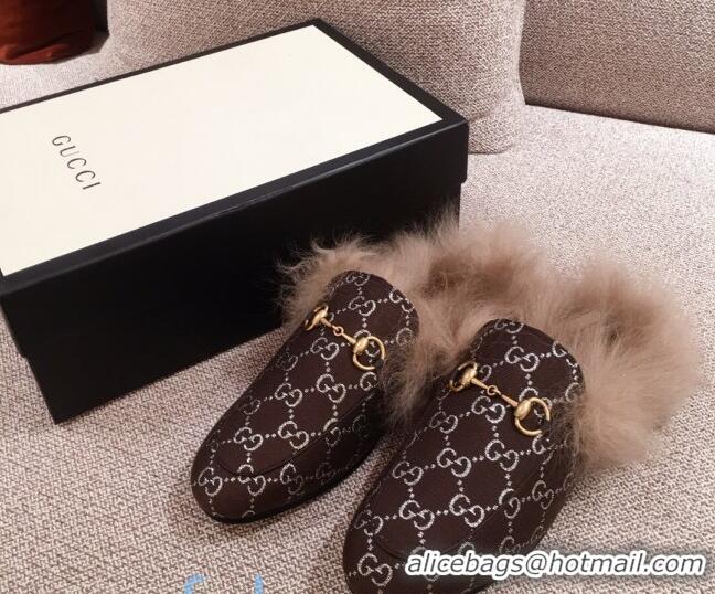 Sumptuous Gucci Princetown GG Silver Lamé Wool Slipper 00952 Brown 2020