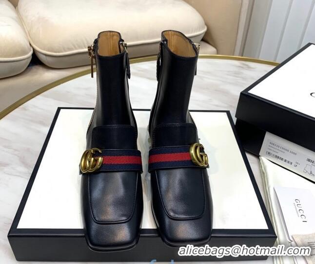 New Stylish Gucci Calfskin Zip Pearl Heel Short Boots with GG Web 00947 Black/Blue/Red 2020