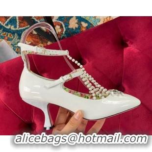 Luxury Hot Gucci Patent Leathe Mary Jane Pump/Ballerina with Pearl Tassel and Crystal Bow 91120 White 2020 