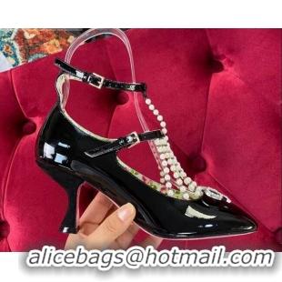 Best Quality Gucci Patent Leathe Mary Jane Pump/Ballerina with Pearl Tassel and Crystal Bow 91120 Black 2020 