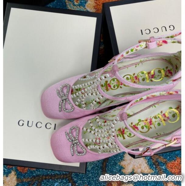 Discount Gucci Patent Leathe Mary Jane Pump/Ballerina with Pearl Tassel and Crystal Bow 91120 Pink 2020 