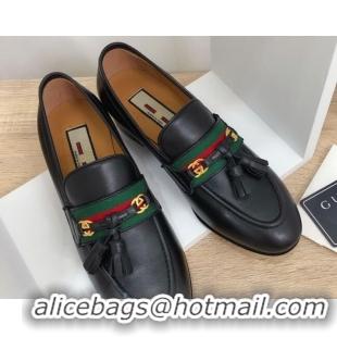 Luxury Gucci Loafer with Web and Tassel 91139 black 2020