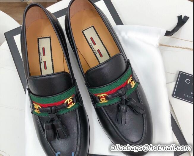 Luxury Gucci Loafer with Web and Tassel 91139 black 2020