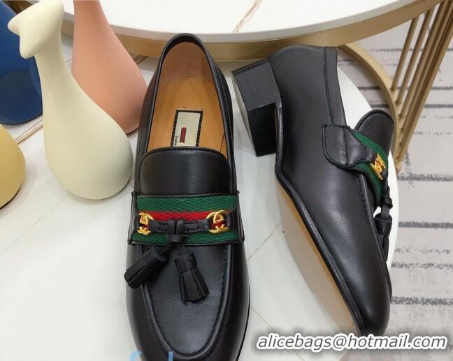 Luxury Gucci Loafer with Web and Tassel 91139 black 2020