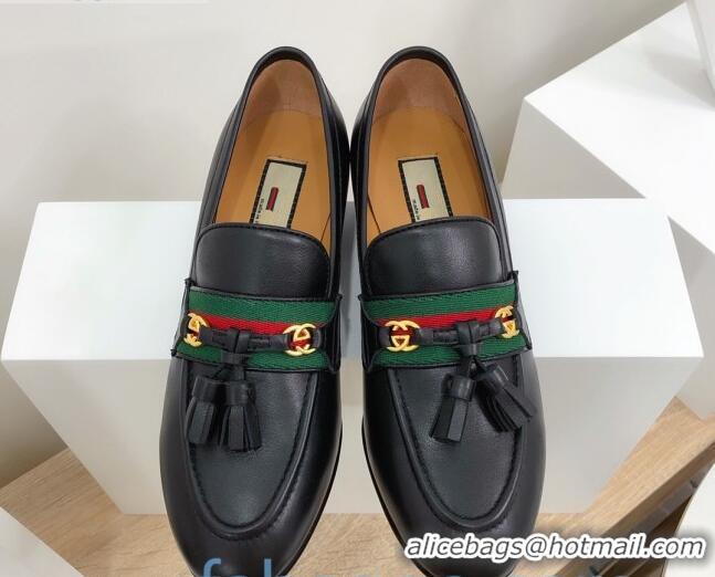 Luxury Gucci Loafer with Web and Tassel 91139 black 2020