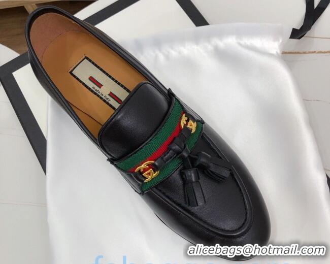 Luxury Gucci Loafer with Web and Tassel 91139 black 2020