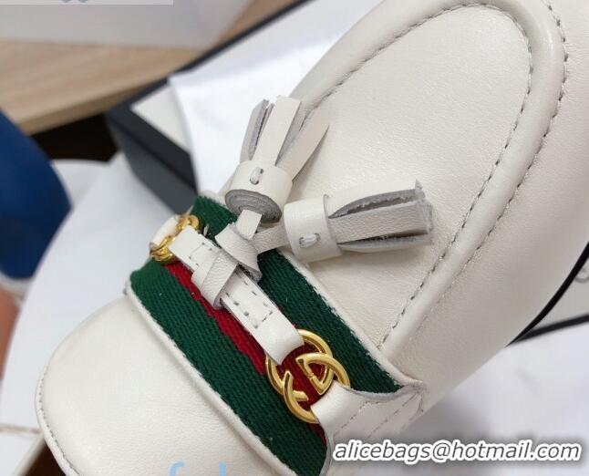 Charming Gucci Loafer with Web and Tassel 91139 White 2020