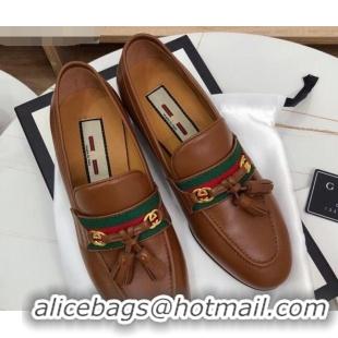 Sumptuous Gucci Loafer with Web and Tassel 91139 Brown 2020