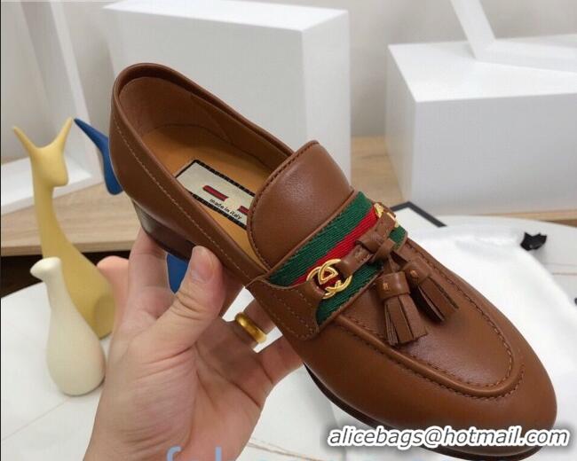 Sumptuous Gucci Loafer with Web and Tassel 91139 Brown 2020