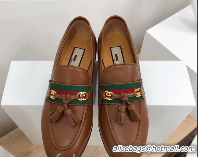 Sumptuous Gucci Loafer with Web and Tassel 91139 Brown 2020