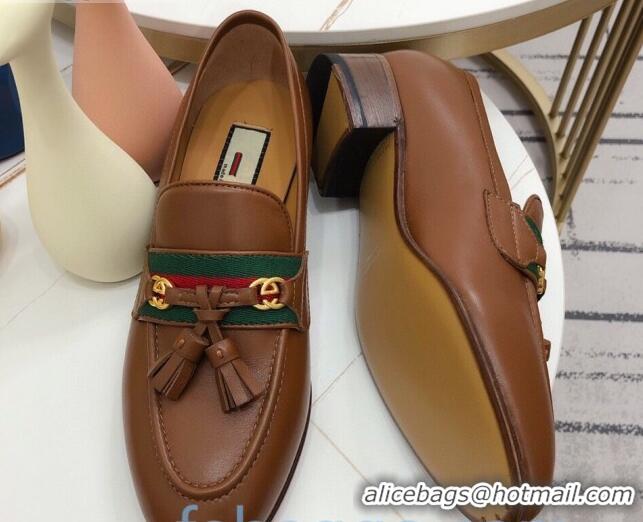 Sumptuous Gucci Loafer with Web and Tassel 91139 Brown 2020