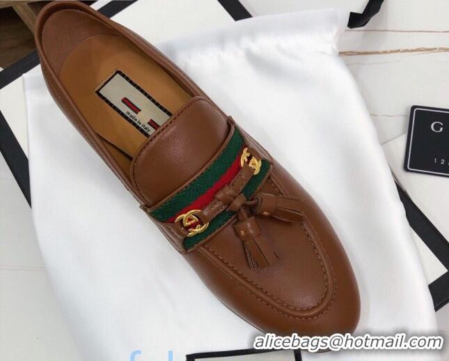 Sumptuous Gucci Loafer with Web and Tassel 91139 Brown 2020