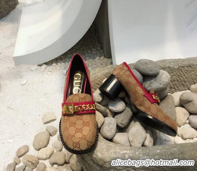 Top Design Gucci GG Canvas Loafers with Chain 626594 Beige 2020