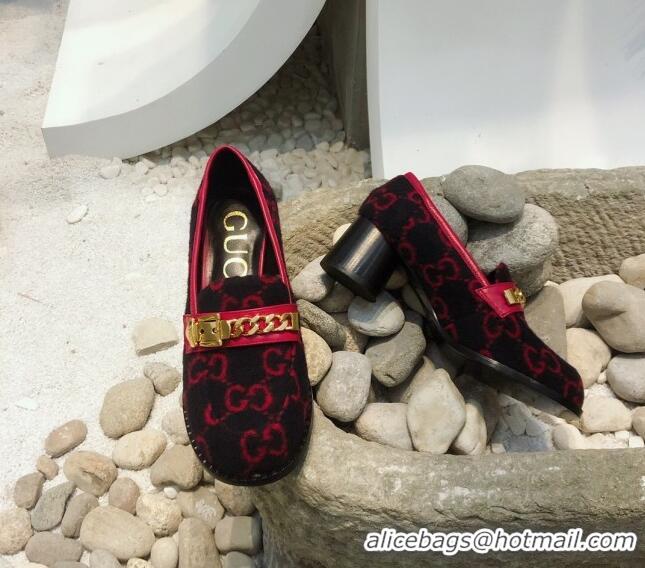 Stylish Gucci GG Wool Loafers with Chain 626594 Blue/Red 2020