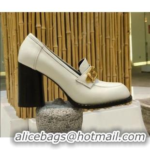 Popular Style Gucci Leather High-heel Loafers with Chain 626594 White 2020