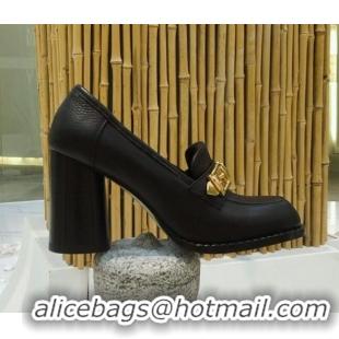 Unique Style Gucci Leather High-heel Loafers with Chain 626594 Black 2020