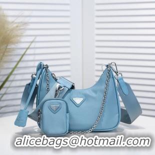 High Quality Prada Re-Edition Nylon Shoulder Bag 1BH204 Light Blue Silver