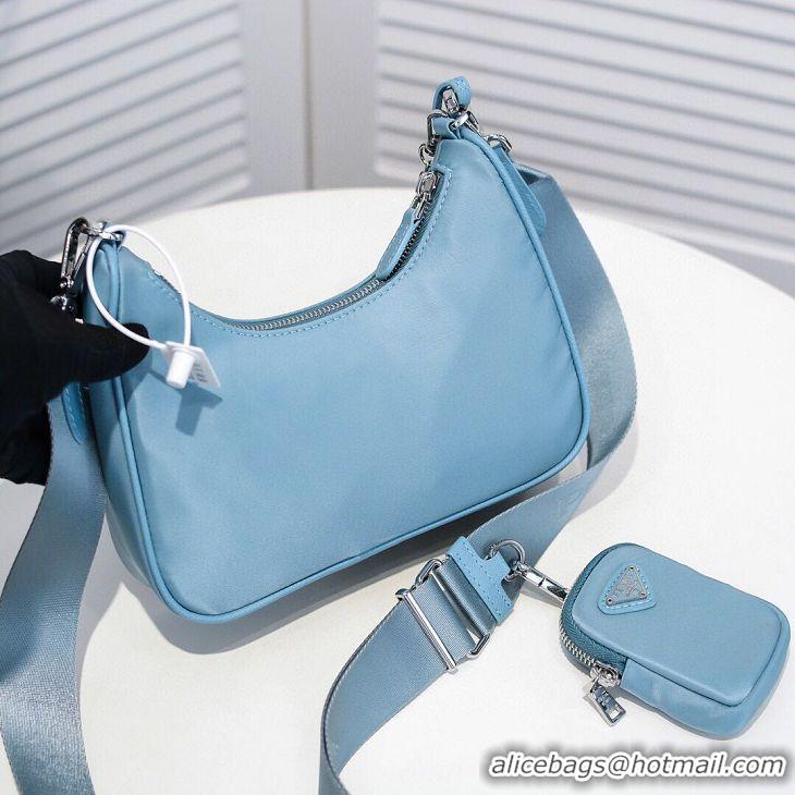 High Quality Prada Re-Edition Nylon Shoulder Bag 1BH204 Light Blue Silver