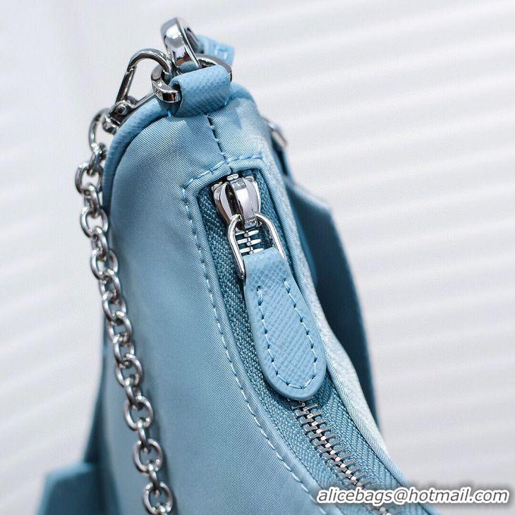 High Quality Prada Re-Edition Nylon Shoulder Bag 1BH204 Light Blue Silver