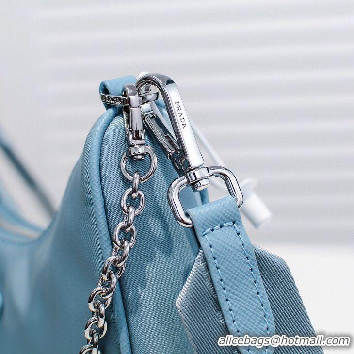 High Quality Prada Re-Edition Nylon Shoulder Bag 1BH204 Light Blue Silver