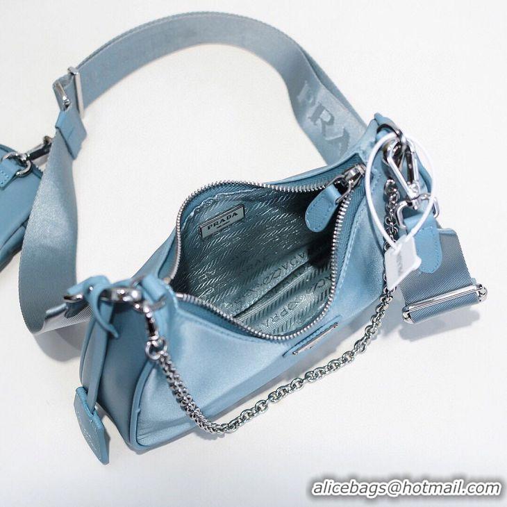 High Quality Prada Re-Edition Nylon Shoulder Bag 1BH204 Light Blue Silver