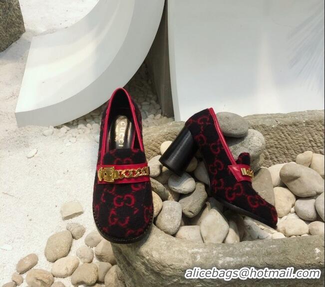 Buy Luxury Gucci GG Wool High-heel Loafers with Chain 626594 Blue/Red 2020