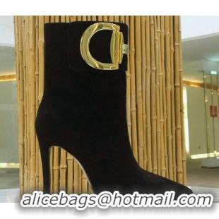 Hot Style Gucci Suede High-heel sHORT boots with Metal Buckle 92254 Black 2020