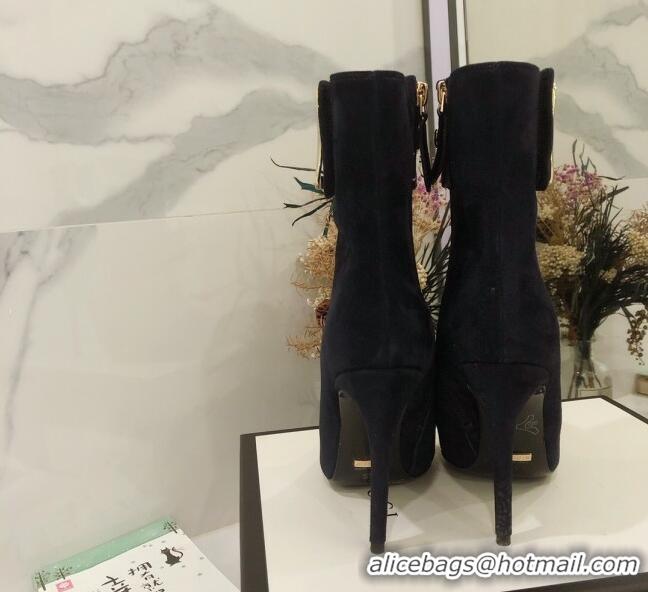 Good Quality Gucci Suede High-heel sHORT boots with Metal Buckle 92254 Dark Blue 2020