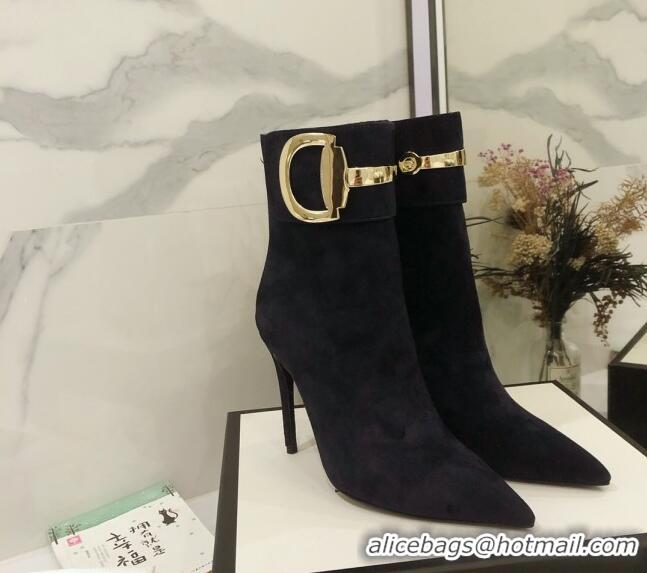 Good Quality Gucci Suede High-heel sHORT boots with Metal Buckle 92254 Dark Blue 2020