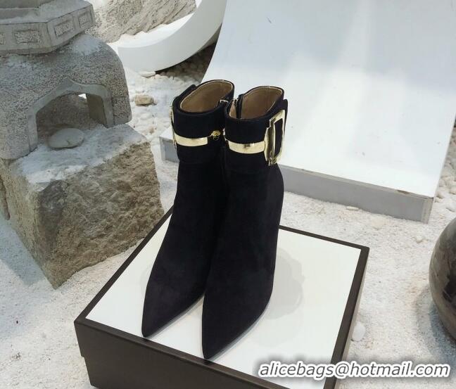 Good Quality Gucci Suede High-heel sHORT boots with Metal Buckle 92254 Dark Blue 2020