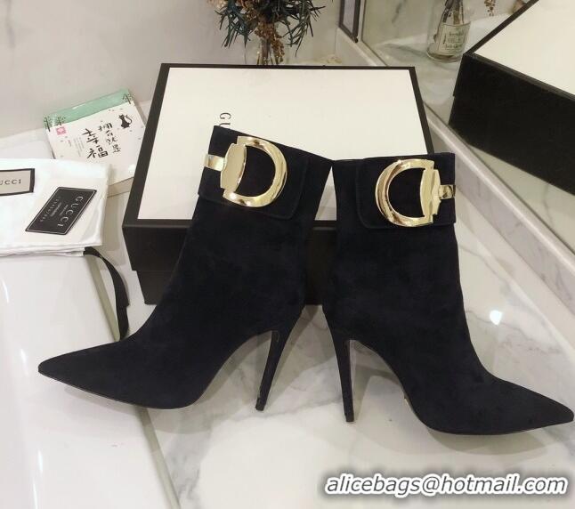 Good Quality Gucci Suede High-heel sHORT boots with Metal Buckle 92254 Dark Blue 2020