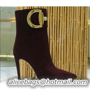 Sumptuous Gucci Suede High-heel sHORT boots with Metal Buckle 92254 Burgundy 2020