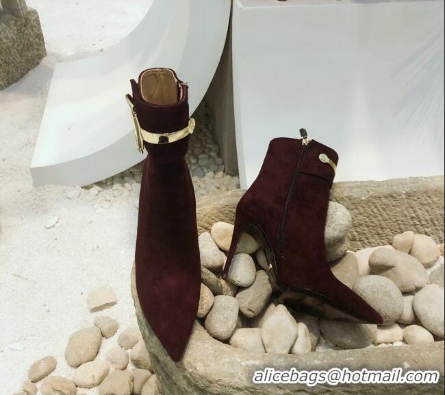 Sumptuous Gucci Suede High-heel sHORT boots with Metal Buckle 92254 Burgundy 2020