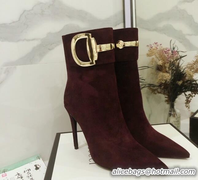 Sumptuous Gucci Suede High-heel sHORT boots with Metal Buckle 92254 Burgundy 2020