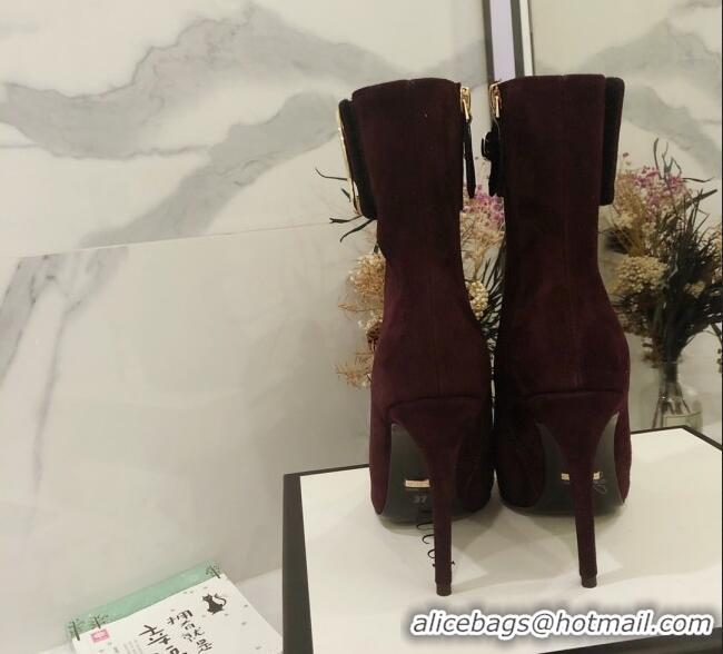 Sumptuous Gucci Suede High-heel sHORT boots with Metal Buckle 92254 Burgundy 2020