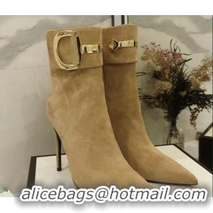 Stylish Gucci Suede High-heel sHORT boots with Metal Buckle 92254 Brown 2020