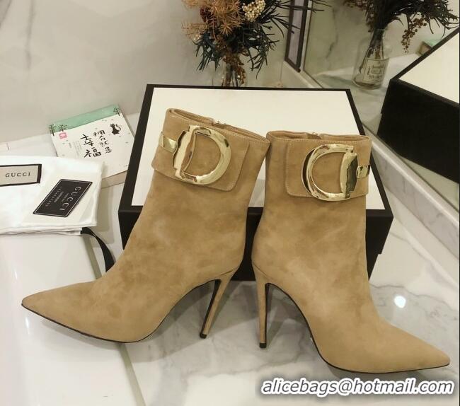 Stylish Gucci Suede High-heel sHORT boots with Metal Buckle 92254 Brown 2020