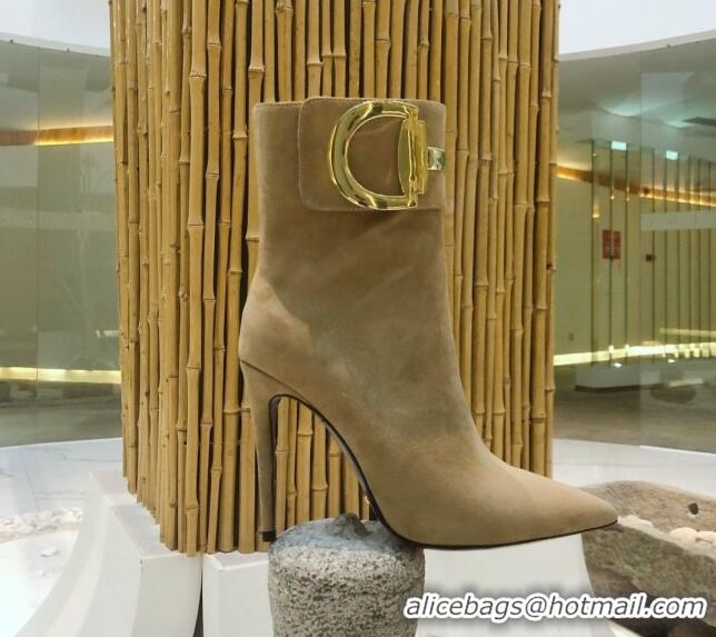 Stylish Gucci Suede High-heel sHORT boots with Metal Buckle 92254 Brown 2020