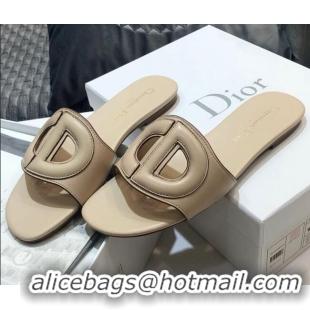 Buy Luxury Dior Calfskin D-CLUB Mule Flat Sandals 80161 Beige 2020