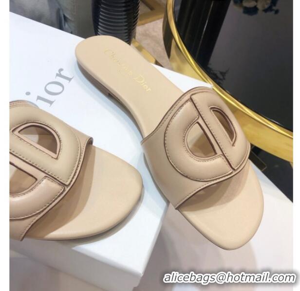 Buy Luxury Dior Calfskin D-CLUB Mule Flat Sandals 80161 Beige 2020