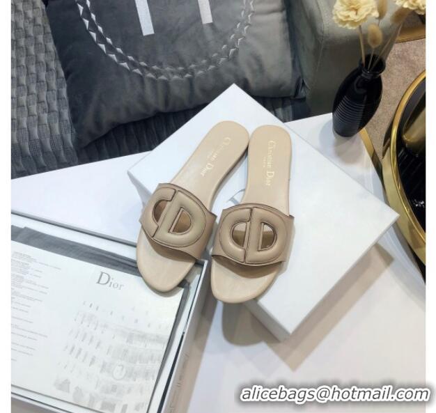 Buy Luxury Dior Calfskin D-CLUB Mule Flat Sandals 80161 Beige 2020