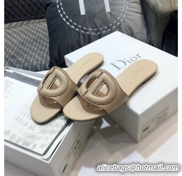 Buy Luxury Dior Calfskin D-CLUB Mule Flat Sandals 80161 Beige 2020