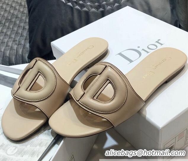 Buy Luxury Dior Calfskin D-CLUB Mule Flat Sandals 80161 Beige 2020