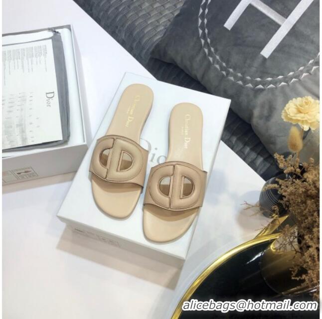 Buy Luxury Dior Calfskin D-CLUB Mule Flat Sandals 80161 Beige 2020