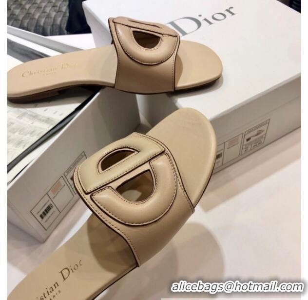 Buy Luxury Dior Calfskin D-CLUB Mule Flat Sandals 80161 Beige 2020