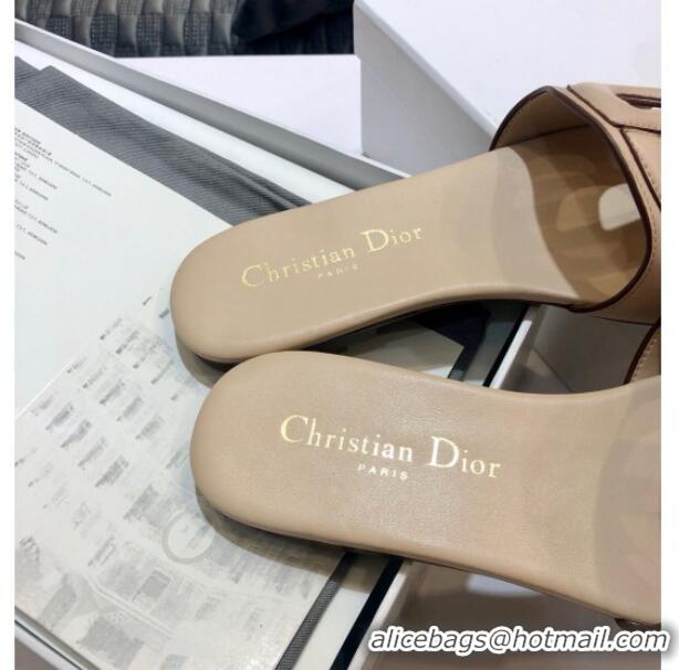 Buy Luxury Dior Calfskin D-CLUB Mule Flat Sandals 80161 Beige 2020