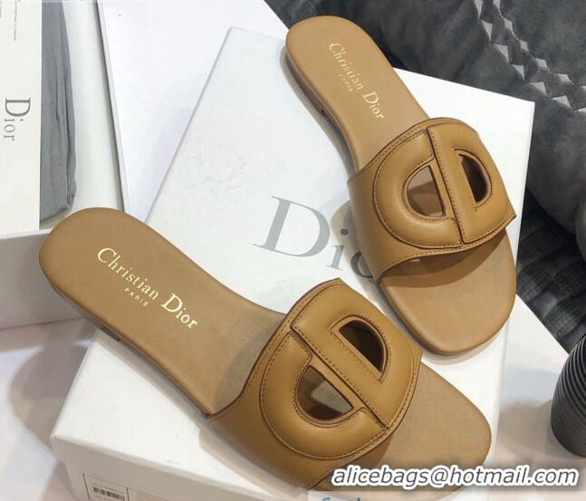 Popular Style Dior Calfskin D-CLUB Mule Flat Sandals 80161 Brown 2020