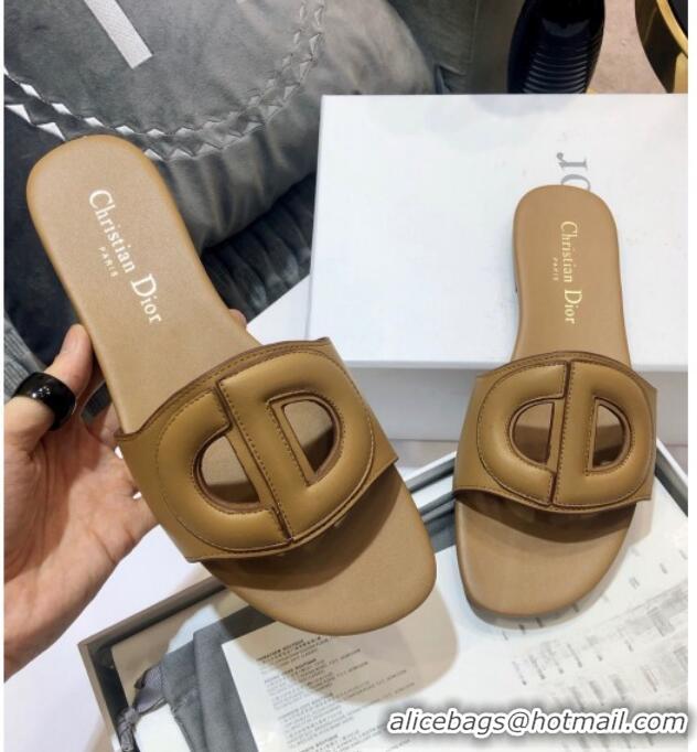 Popular Style Dior Calfskin D-CLUB Mule Flat Sandals 80161 Brown 2020